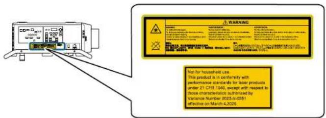 WARNING Not for household use. This product is in conformity with performance standards for laser products under 21 CPR 1940, except with respect to those characteristics authorised by Variance Number 2023-4-0351 effective on March 4.2020.