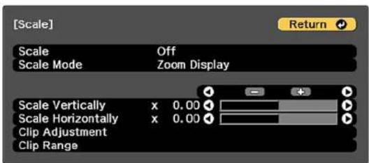 [Scale] Scale Off Scale Mode Zoom Display Scale Vertically x 0.00 Scale Horizontally x 0.00 Clip Adjustment Clip Range Return