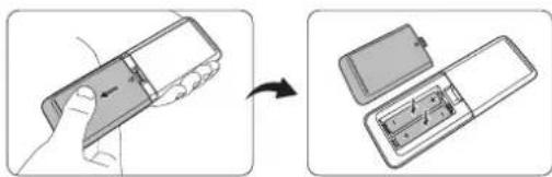 Diagram showing a hand holding a device before and after disassembly, with an open battery case inside.