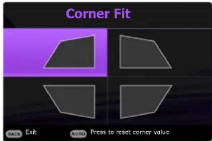 Corner Fit Back Exit AUTO Press to reset corner value