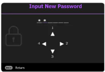 Input New Password 1 2 3 4 BACK Return