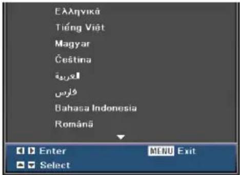EÀÀnvikà Tiếng Việt Magyar Čeština «grösia» «فرس» Bahasa Indonesia Românã Enter MENU Exit Select