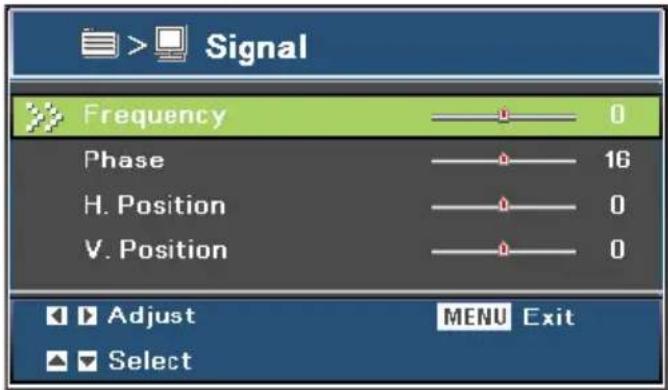 Signal Frequency 0 Phase 16 H. Position 0 V. Position 0 Adjust MENU Exit Select