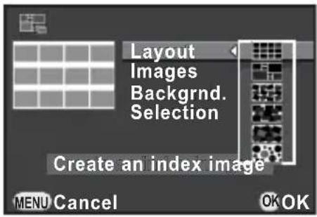 Layout Images Backgrnd. Selection Create an index image MENU Cancel OK OK