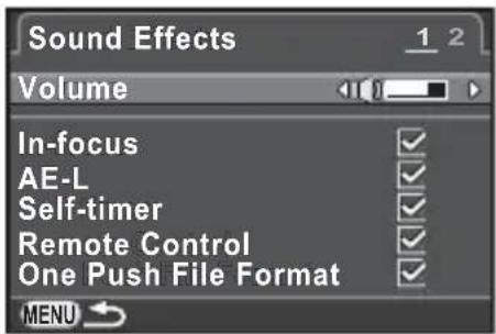 Sound Effects Volume In-focus AE-L Self-timer Remote Control One Push File Format MENU