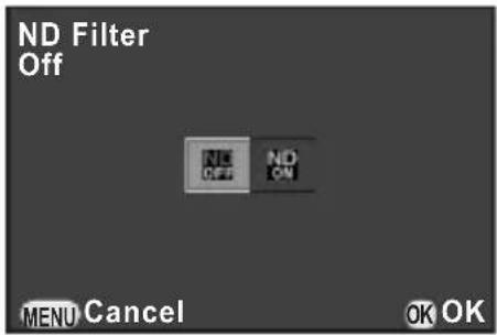 ND Filter Off ND OFF ND ON MENU Cancel OK OK