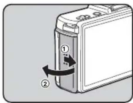 Diagram showing a device with labeled parts and directional arrows indicating movement or rotation.