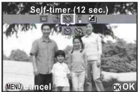 Self-timer (12 sec.) MENU Cancel OK OK