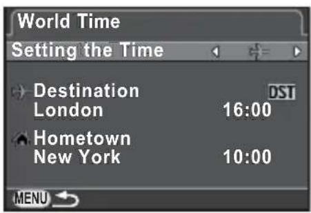 World Time Setting the Time Destination London 16:00 Hometown New York 10:00 MENU