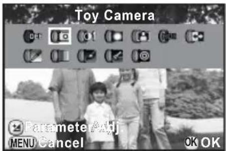 Toy Camera OFF OK Cancel ② Parameter Adj. MENU Cancel OK OK