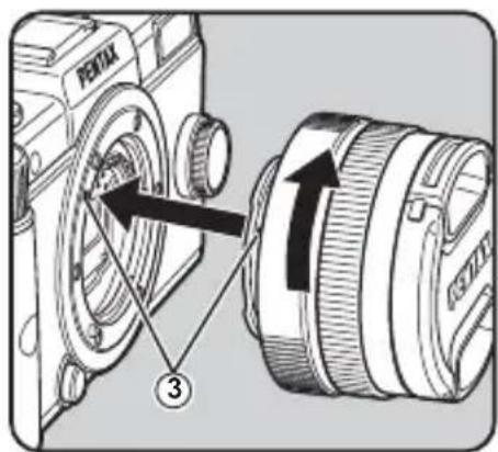 Diagram showing camera assembly with labeled parts and directional arrows indicating rotation or movement