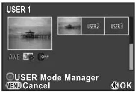 USER 1 VANE OFF USER Mode Manager MENU Cancel OK OK
