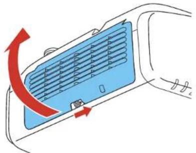 Diagram showing airflow or ventilation system inside a car air vent, with red arrows indicating direction of airflow.