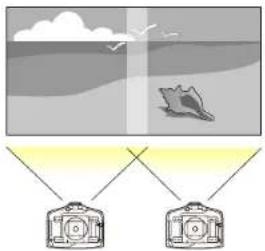 Diagram showing a sky with clouds and a bird, connected to two hanging lanterns with labeled boxes.