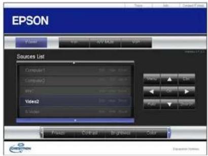 EPSON Sources List Computer1 Computer2 Video2 & Video Preview Contrast Brightness Color Access Systems
