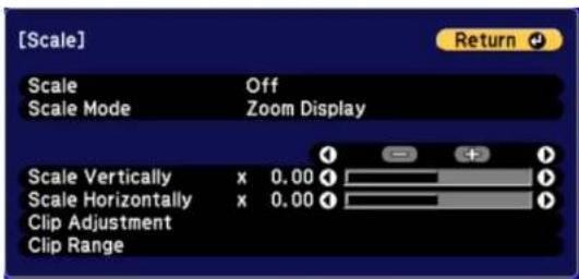 [Scale] Return Scale Off Scale Mode Zoom Display Scale Vertically x 0.00 Scale Horizontally x 0.00 Clip Adjustment Clip Range