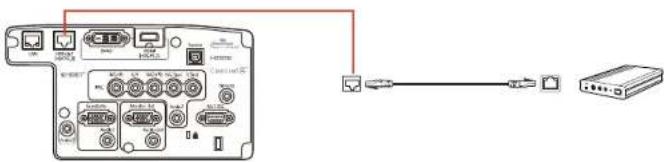 Diagram showing connection between a device with ports, cables, and a network switch connected via cable to a server.