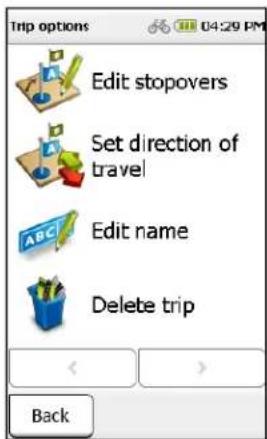 Trip options Edit stopovers Set direction of travel Edit name Delete trip Back