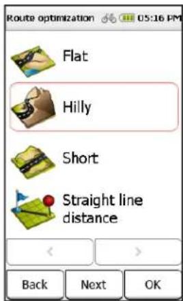 Route optimization Flat Hilly Short Straight line distance Back Next OK