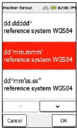 dd.ddddd° reference system WGS84 dd°mm.mmm' reference system WGS84 dd°mm'ss.ss" reference system WGS84 Cancel OK
