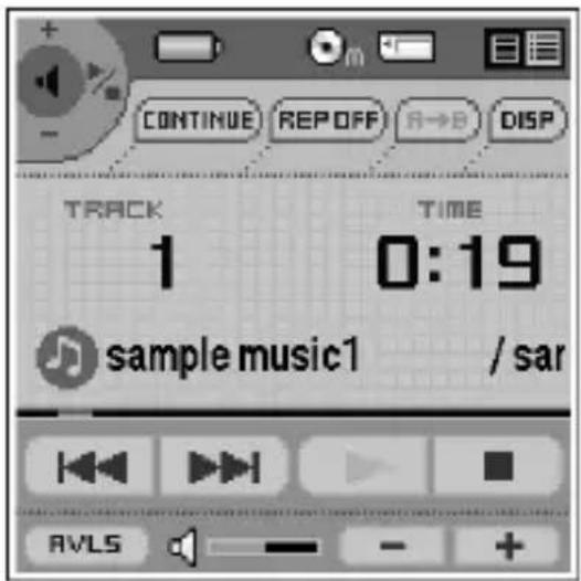 CONTINUE REP OFF A→B DISP TRACK TIME 1 0:19 sample music1 / sar AVLS