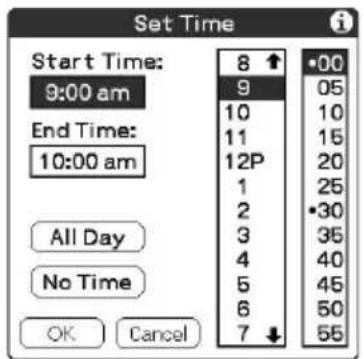 Set Time Start Time: 9:00 am End Time: 10:00 am All Day No Time OK Cancel 8 ↑ 9 10 11 12P 1 2 3 4 5 6 7 ↓ 00 05 10 15 20 25 30 35 40 45 50 55