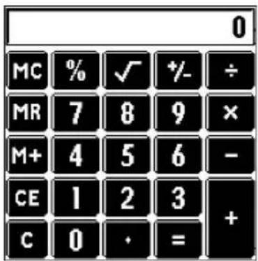 0 MC % ✓ +/- ÷ MR 7 8 9 × M+ 4 5 6 - CE 1 2 3 + C 0 · = +