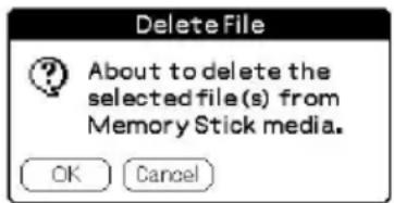 Delete File About to delete the selected file(s) from Memory Stick media. OK Cancel