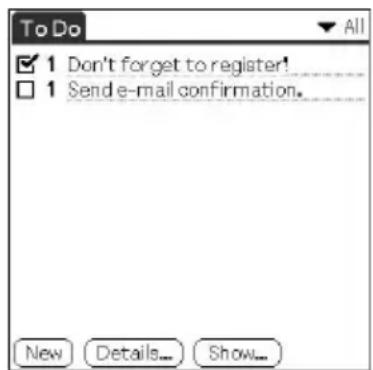 To Do ✓ 1 Don't forget to register! □ 1 Send e-mail confirmation. New Details... Show...