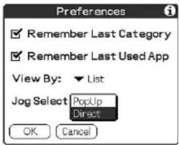 Preferences ✓ Remember Last Category ✓ Remember Last Used App View By: ▼ List Jog Select PopUp Direct OK Cancel