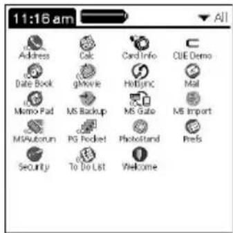 11:16 am Address Date Book Mimo Pad MS AutoRun Security Calc gMovie MS Backup PG Pocket To Do List Card Info HotIconc MS Gate Photostand Welcome CUE Demo Mail MS Import Prefs
