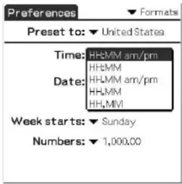 Preferences Formats Preset to: ▼ United States Time: HH&MM am/pm HH&M Date: HH&MM am/pm HH&MM HH,MIV Week starts: ▼ Sunday Numbers: ▼ 1,000.00