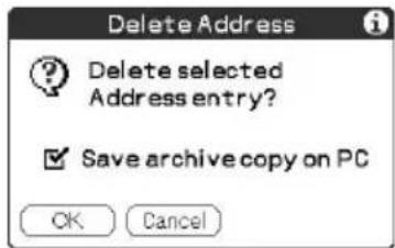 Delete Address Delete selected Address entry? ✓ Save archive copy on PC OK Cancel