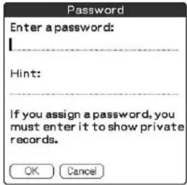 Password Enter a password: Hint: If you assign a password, you must enter it to show private records. OK Cancel