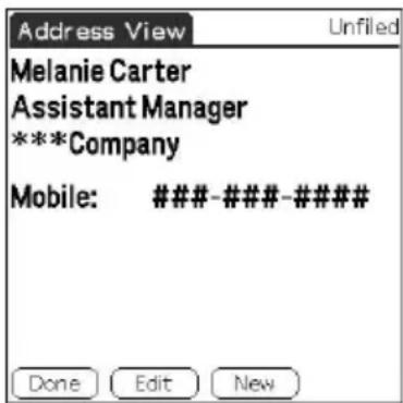 Address View Unfiled Melanie Carter Assistant Manager ***Company Mobile: ####-###-### Done Edit New