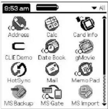 9:53 am Address Calc Card Info CLIE Demo Date Book gMovie HotSync.Mail Memo Pad MS Backup MS Gate MS Import