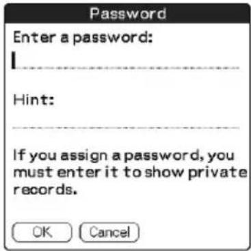 Password Enter a password: Hint: If you assign a password, you must enter it to show private records. OK Cancel