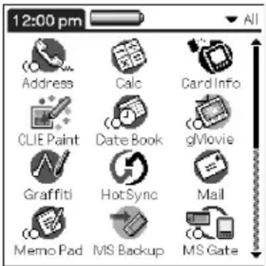 12:00 pm Address Calc Card Info CLIE Paint Date Book gMovie Graffiti HotSync Mail Memo Pad MS Backup MS Gate