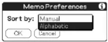 Memo Preferences Sort by: Manual Alphabetic OK Cancel