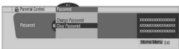 Parental Control Password Password Change Password Clear Password Home Menu Exit