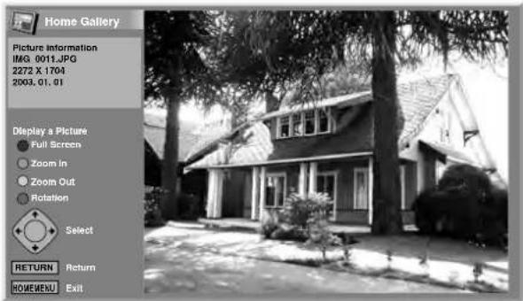 Home Gallery Picture Information IMG 0011.JPG 2272 X 1704 2003.01.01 Display a Picture Full Screen Zoom In Zoom Out Rotation Select RETURN Return HOMEMENU Exit