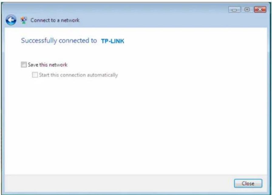 Connect to a network Successfully connected to TP-LINK Save this network Start this connection automatically Close