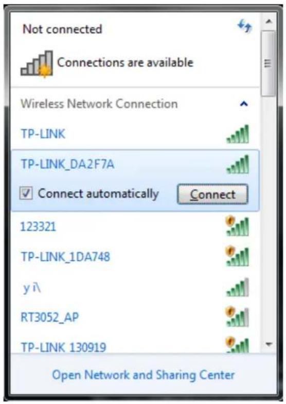 Not connected Connections are available Wireless Network Connection TP-LINK TP-LINK_DA2F7A Connect automatically Connect 123321 TP-LINK_1DA748 yi\ RT3052_AP TP-LINK 130919 Open Network and Sharing Center