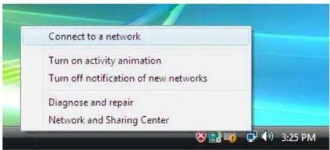 Connect to a network Turn on activity animation Turn off notification of new networks Diagnose and repair Network and Sharing Center