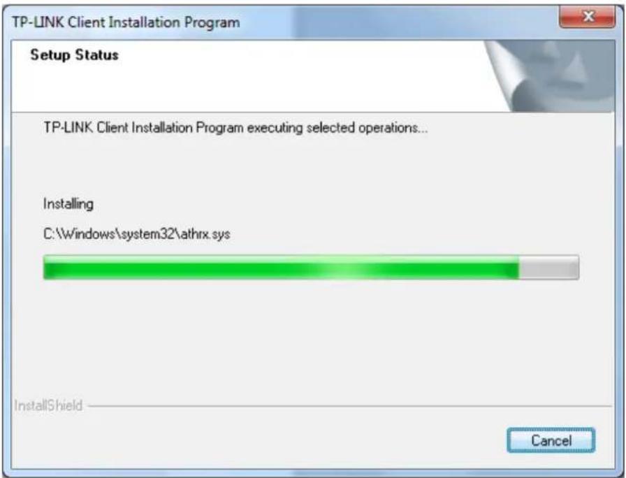 TP-LINK Client Installation Program Setup Status TP-LINK Client Installation Program executing selected operations... Installing C:\Windows\system32\athrx.sys InstallShield Cancel