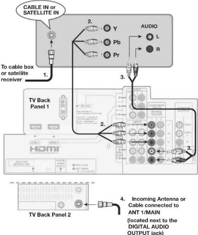 CABLE IN or SATELLITE IN To cable box or satellite receiver 1. 2. Y Pb Pr AUDIO L R 3. TV Back Panel 1 COMPONENT OUTPUT HDMI HAR2 HDMI CONTROL SERIAL SERIAL SERIAL SERIAL SERIAL SERIAL SERIAL SERIAL SERIAL SERIAL SERIAL SERIAL SERIAL SERIAL SERIAL SERIAL SERIAL SERIAL SERIAL SERIAL SERIAL SERIAL SERIAL SERIAL SERIAL SERIAL SERIAL SERIAL SERIAL SERIAL SERIAL SERIAL SERIAL SERIAL