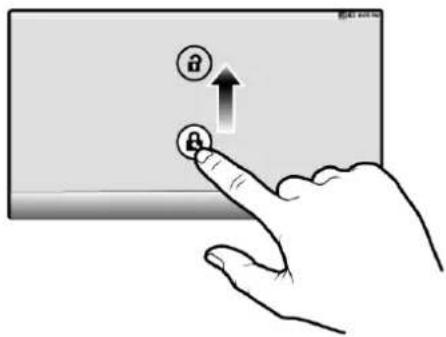 Hand interacting with a tablet screen displaying an icon of a lock and an upward arrow, symbolizing password or access.