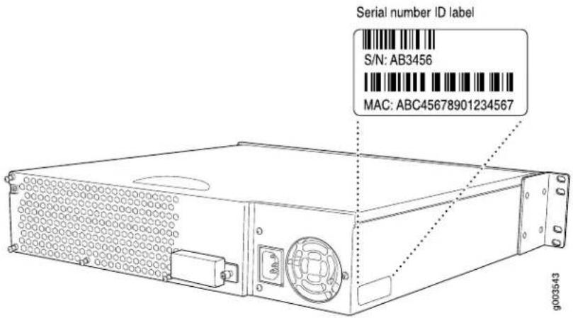 Serial number ID label S/N: AB3456 MAC: ABC45678901234567 g003543
