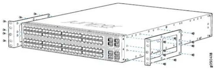 Technical diagram of a network equipment chassis with labeled ports and internal components