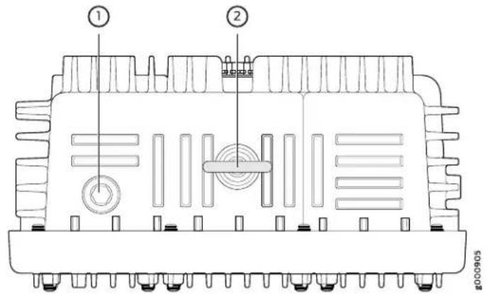 Technical diagram of an electronic component with labeled parts ① and ②, showing internal structure and mounting points.